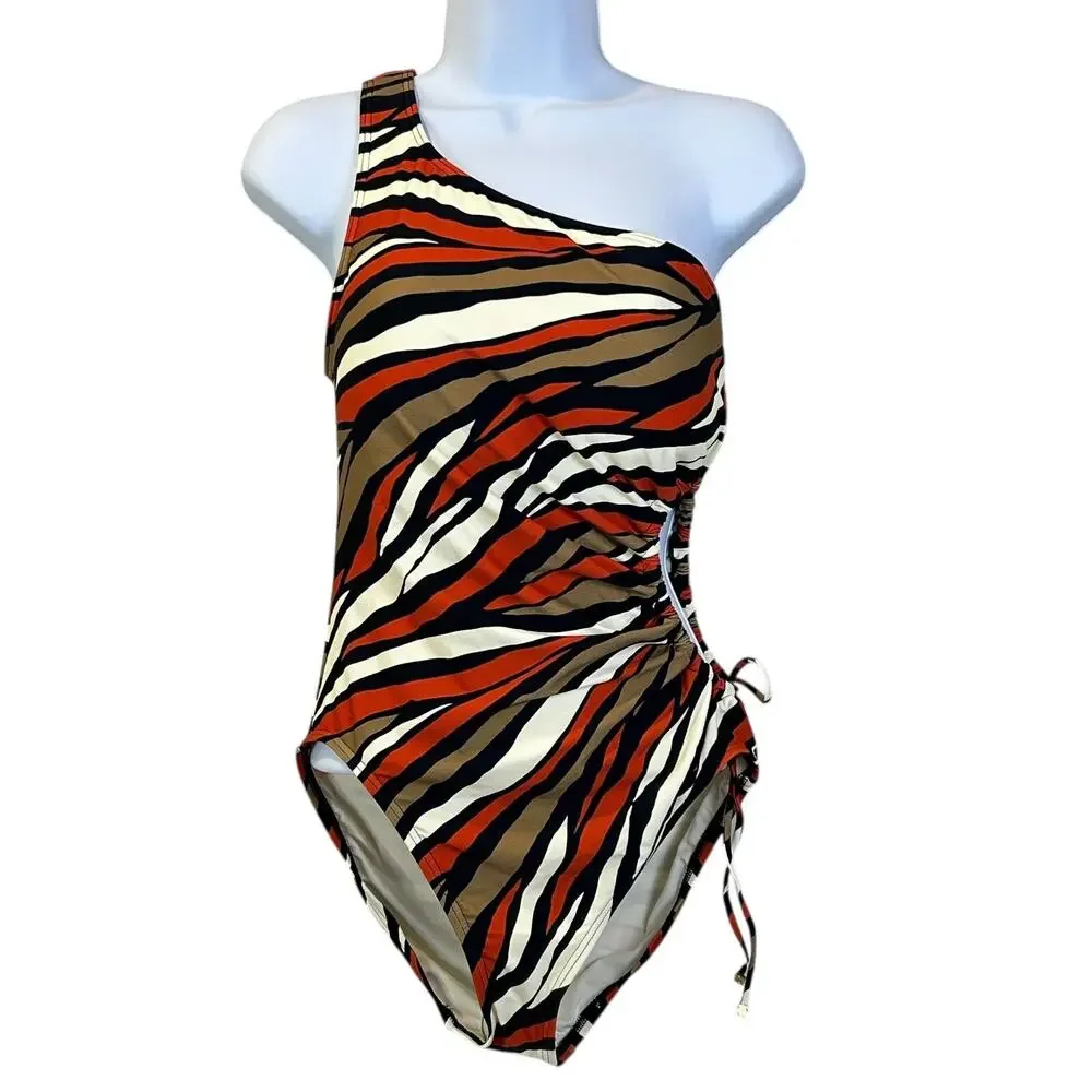 Michael Kors One-Shoulder Cutout One Piece Swimsuit Terracotta Women's 10 NWT - Picture 3 of 9